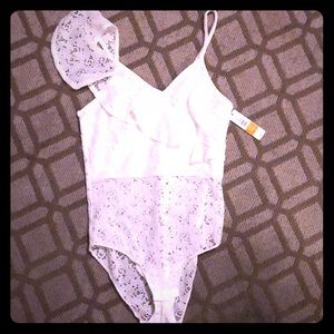 Sam Edelman Asymetrical Lace Bodysuit in OffWhite